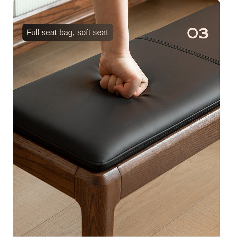 Solid Oak & Black Walnut Nordic Style Long Bench - Modern Wooden Sofa for Living Room, Bedroom, Entryway & Dining Area