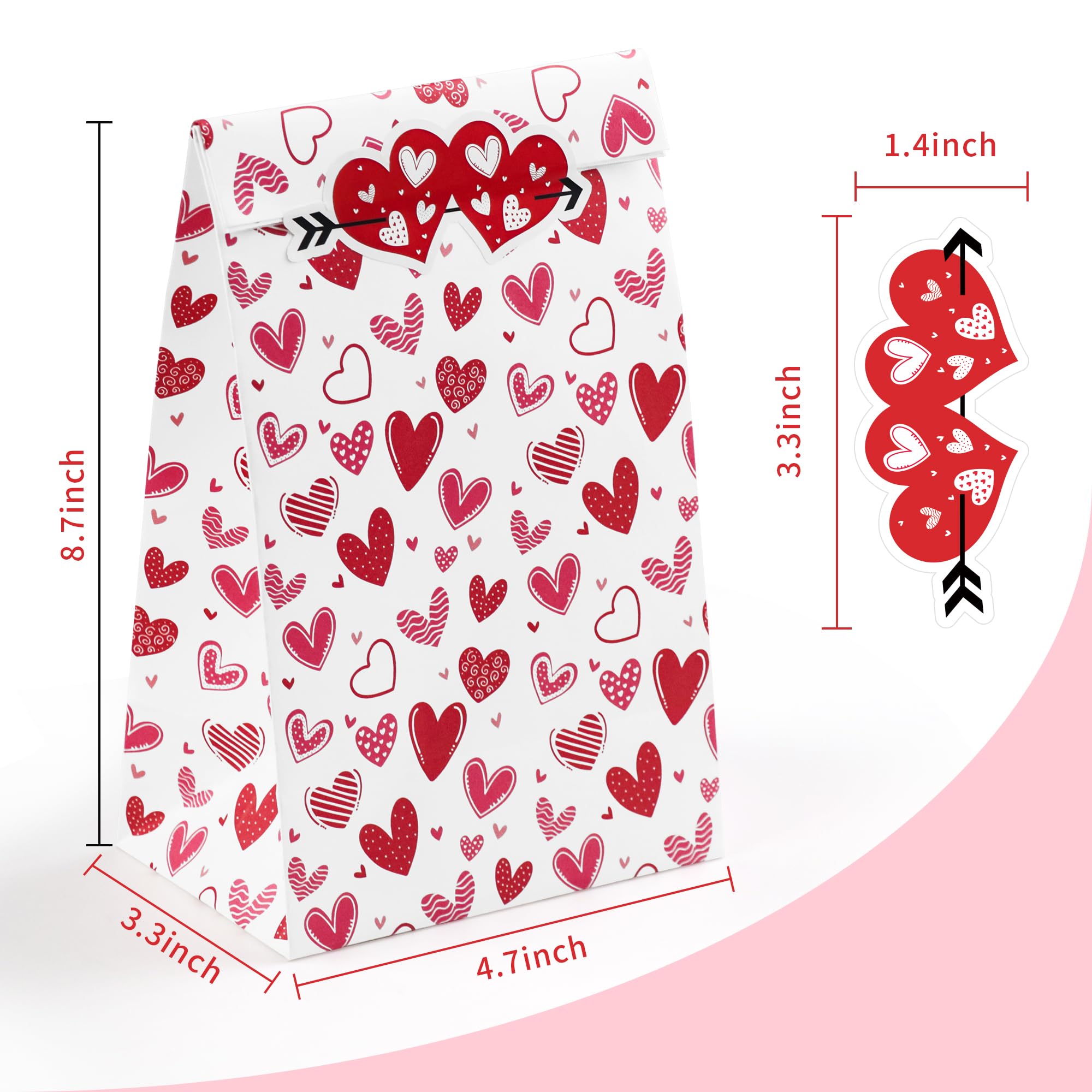 24-Pack Valentine's Day Gift Bags for Kids - Heart-Themed Party Favors with Stickers | Classroom Treat Bags, School Valentine Exchanges & Party Decorations | Perfect for Valentine's Day Celebrations, Classroom Activities & Kids' Parties