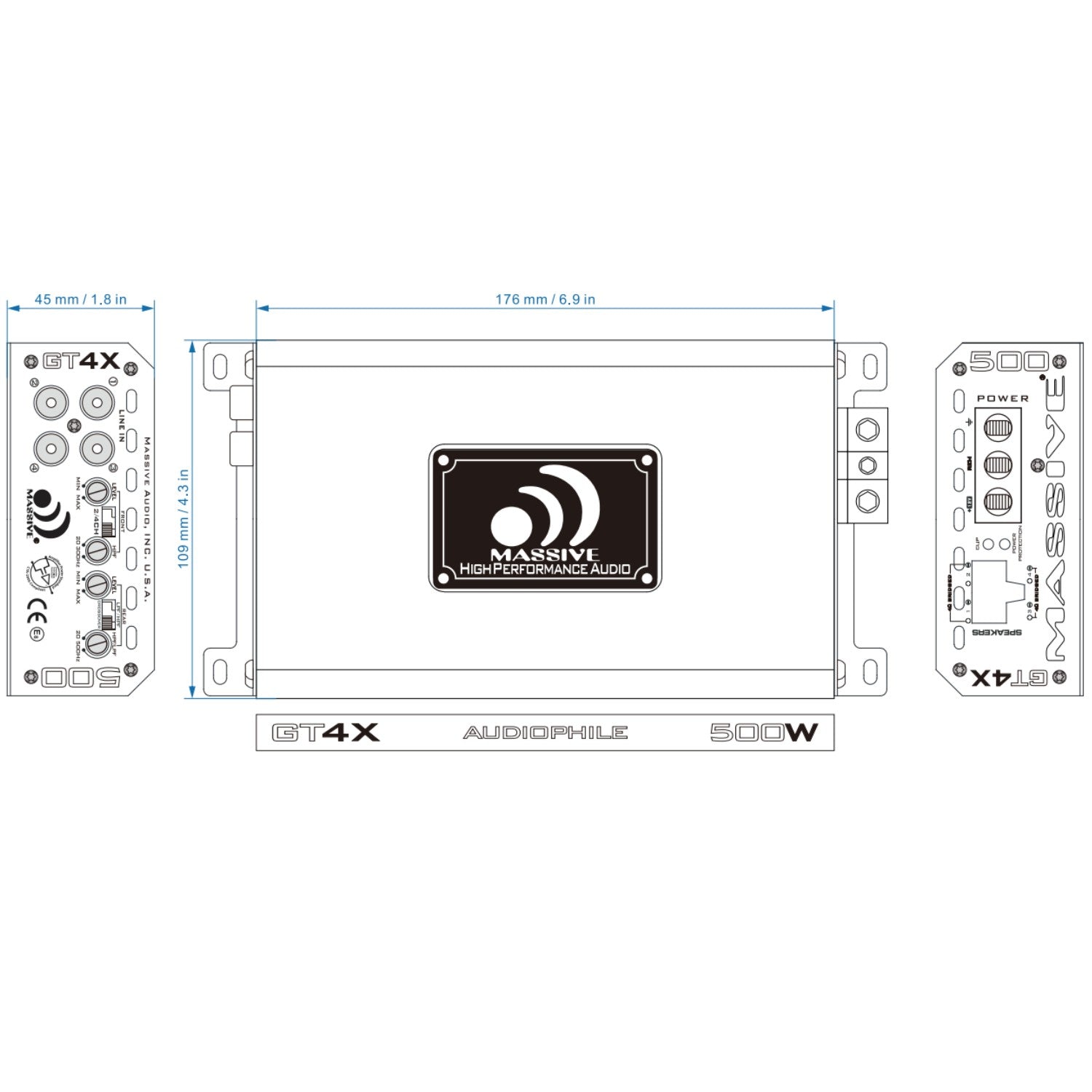 GT4X 4 Channel Car Amplifier 120W RMS x 4 @ 2 Ohm - High Power Audio Amp for Car Stereo System, Home Theater, DJ Setup & Live Performances