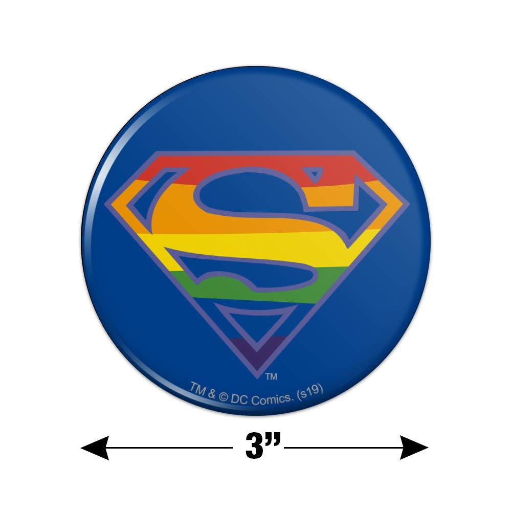 Superman Rainbow Shield Logo Refrigerator Magnet - Strong Kitchen Fridge Locker Decorative Button Magnet for Home, Office, Dorm & Gifts (Superhero Theme)