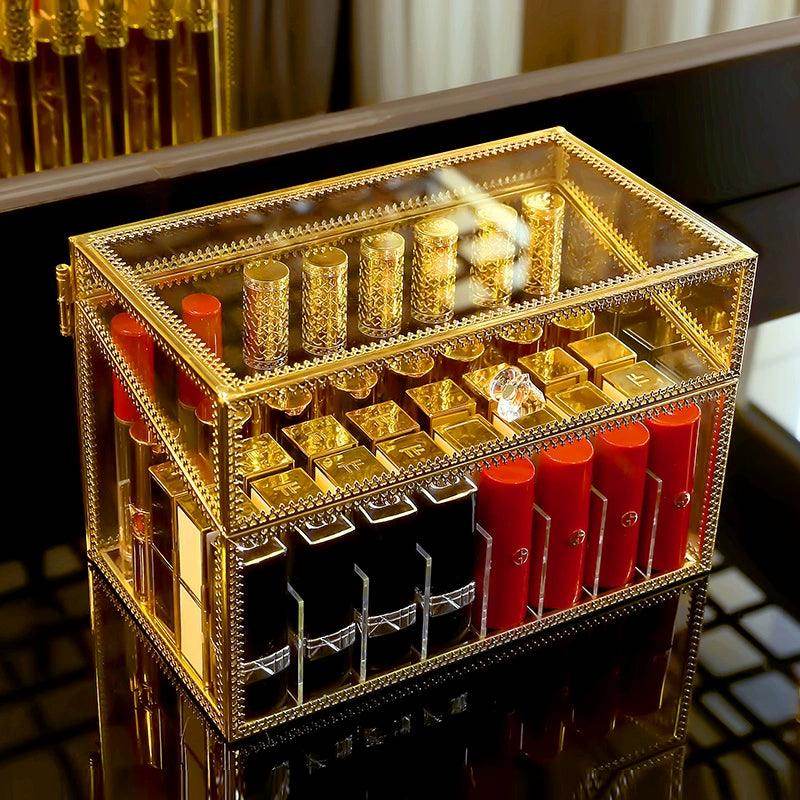 Luxury Lipstick Storage Box with Cover - Small Elegant Lip Gloss Organizer for Makeup Vanity, Travel & Home Decor (624582009853)