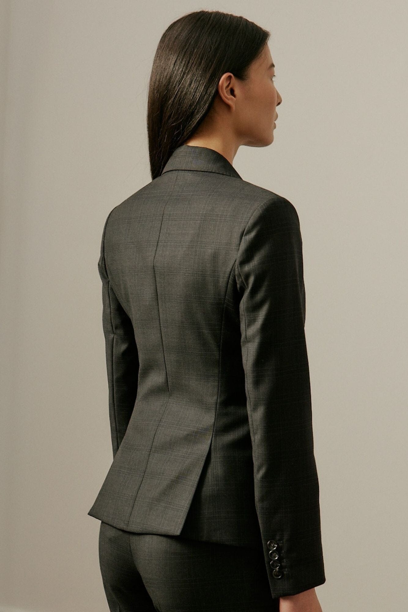 Camila Suit - Charcoal Self-Check Wool Blazer for Women | Professional Office Wear & Business Attire | Perfect for Job Interviews, Corporate Meetings & Formal Events