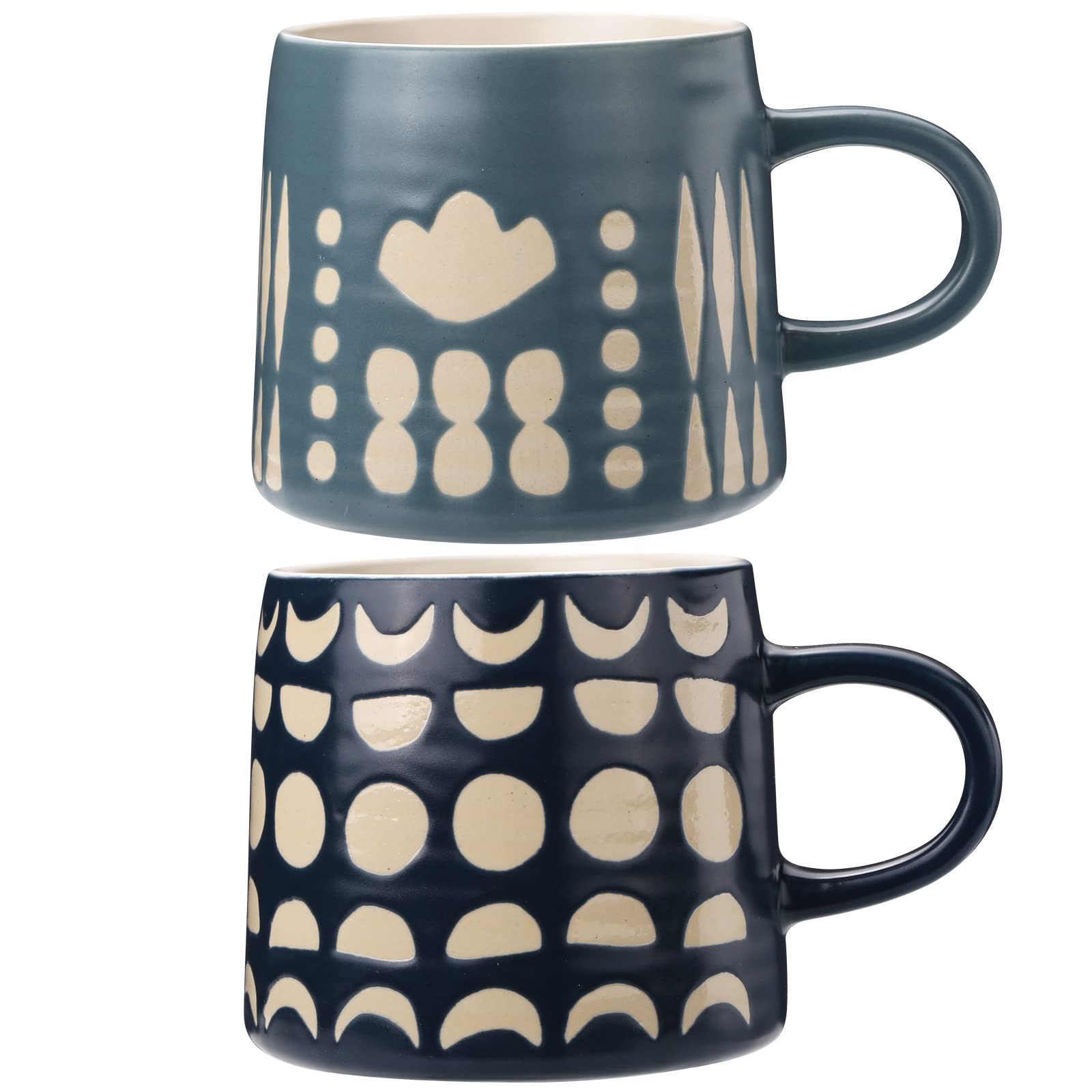 Premium Ceramic Coffee Mugs Set of 2 - 14oz Insulated Tea Cups with Comfortable Handle for Coffee, Tea, Hot Chocolate & Juice - Ideal for Office, Home & Gifting (Blue & Green) - Perfect for Morning Brews, Afternoon Tea & Cozy Evenings