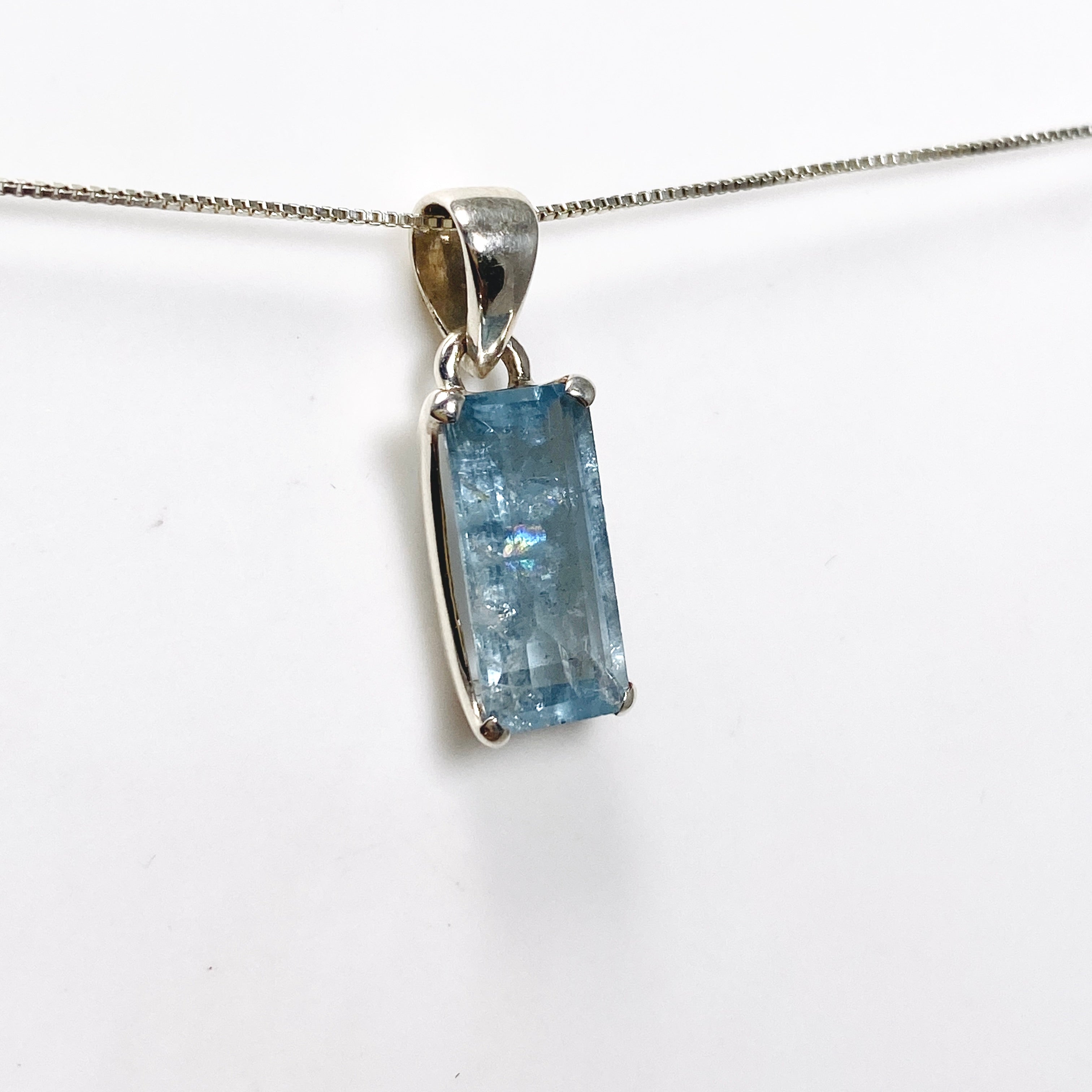 Natural Aquamarine Rectangular Faceted Pendant Necklace - PPGJ969 - Elegant Jewelry Gift for Women, Perfect for Weddings & Special Occasions