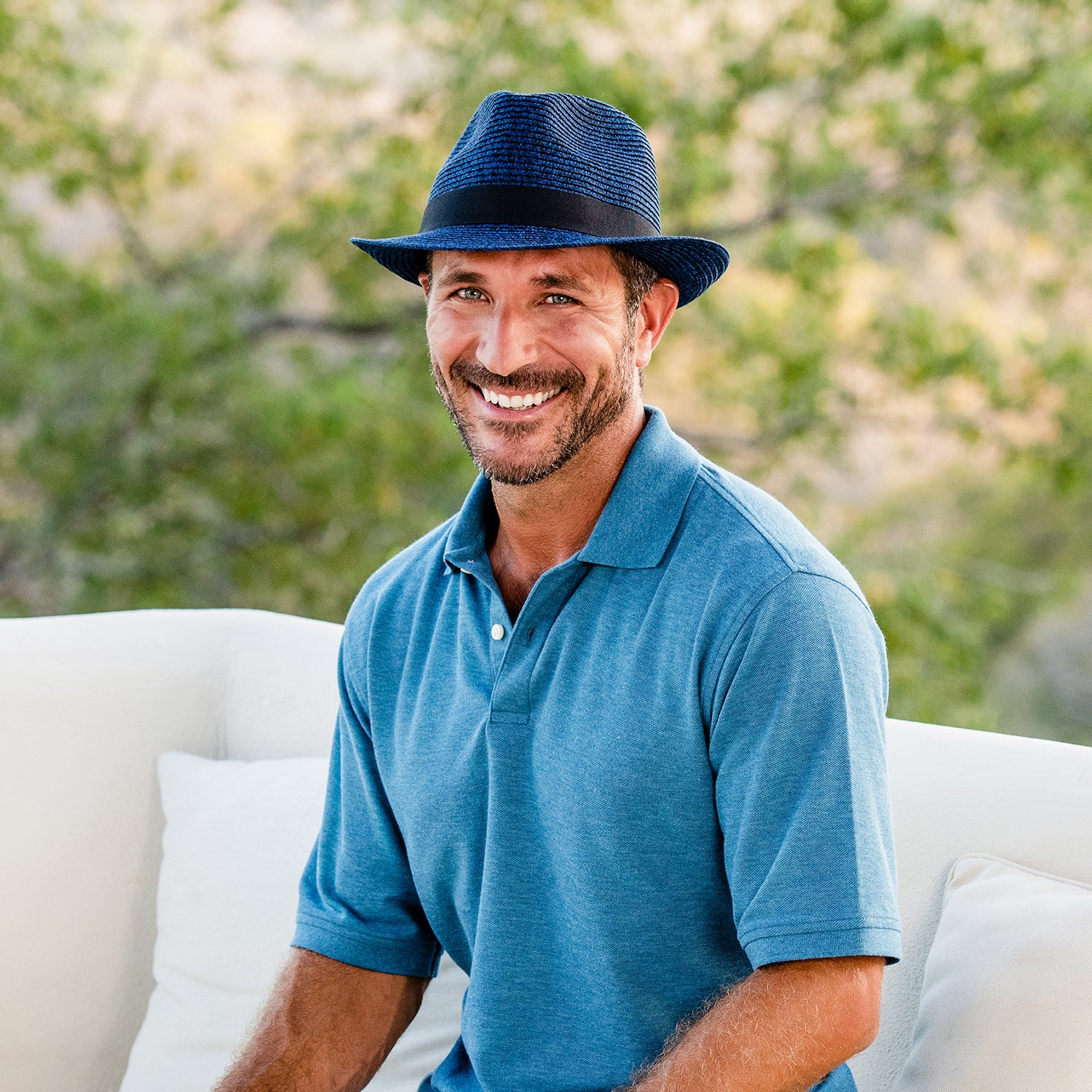 Carkella Del Mar Trilby Hat for Men - Navy Blue Mixed Fabric Summer Fedora - Perfect for Beach, Outdoor & Casual Wear