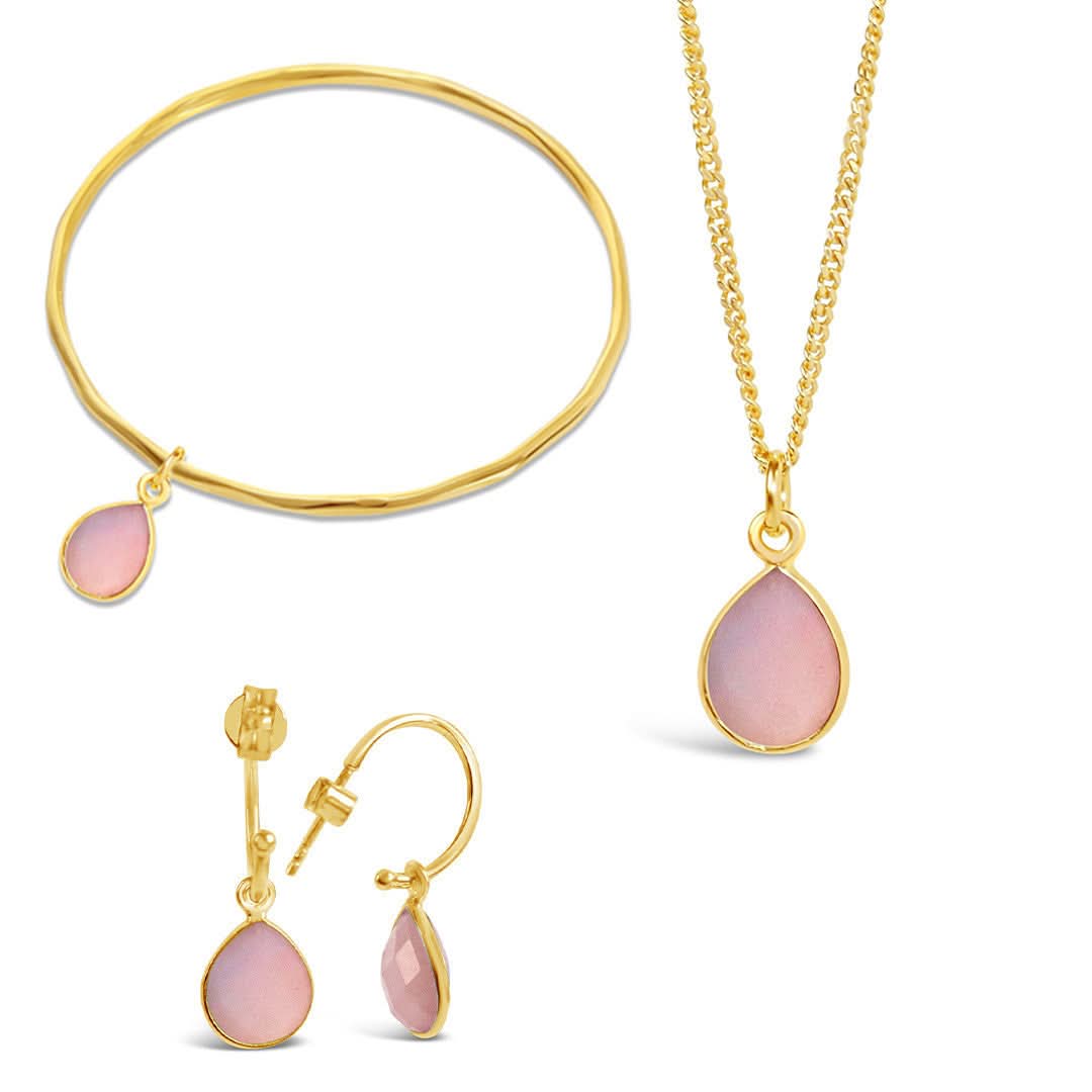 Pink Opal Charm Bangle in Gold - October Birthstone Jewelry for Women | Perfect Gift for Birthday, Anniversary & Special Occasions