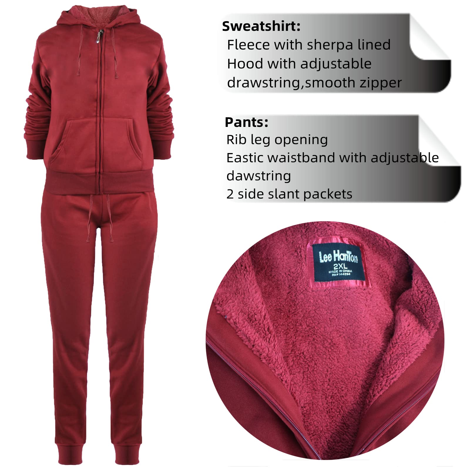 Women's 2-Piece Fleece Sherpa Lined Hoodie & Sweatpants Set - Warm Winter Jogging Suit for Running, Yoga & Lounge Wear - Cozy Tracksuit Outfit for Women