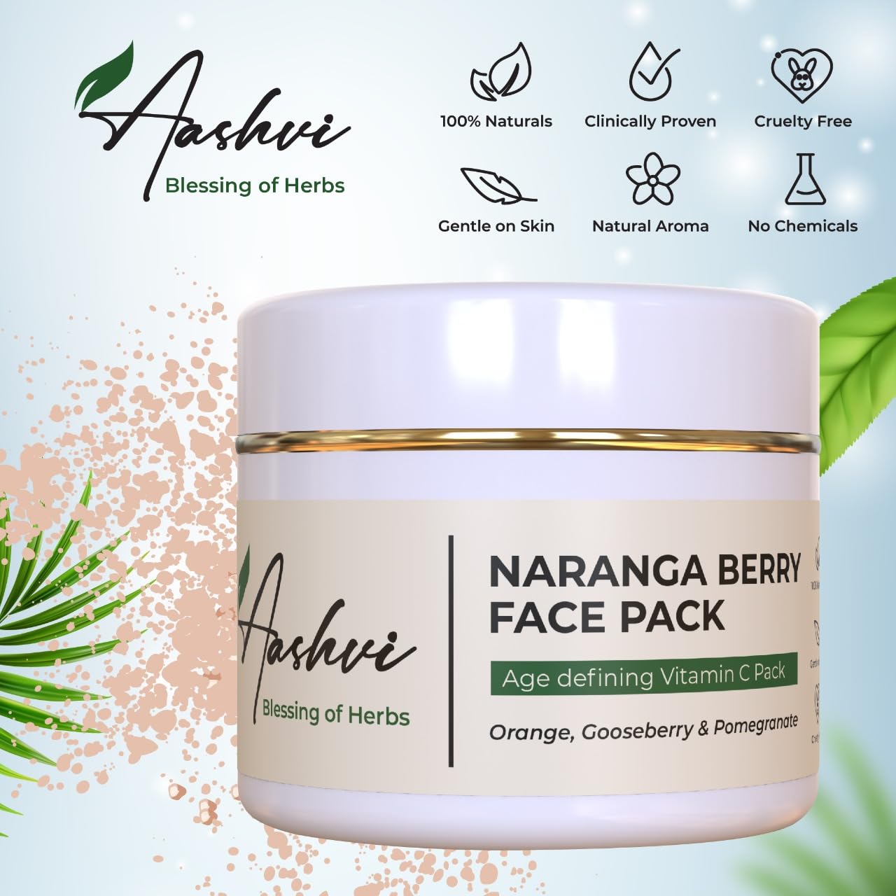 Aashvi Herbs Naranga Berry Face Pack with Vitamin C - Anti-Aging Brightening Facial Mask for Glowing Skin - 50g | Perfect for Daily Skincare & Spa Nights