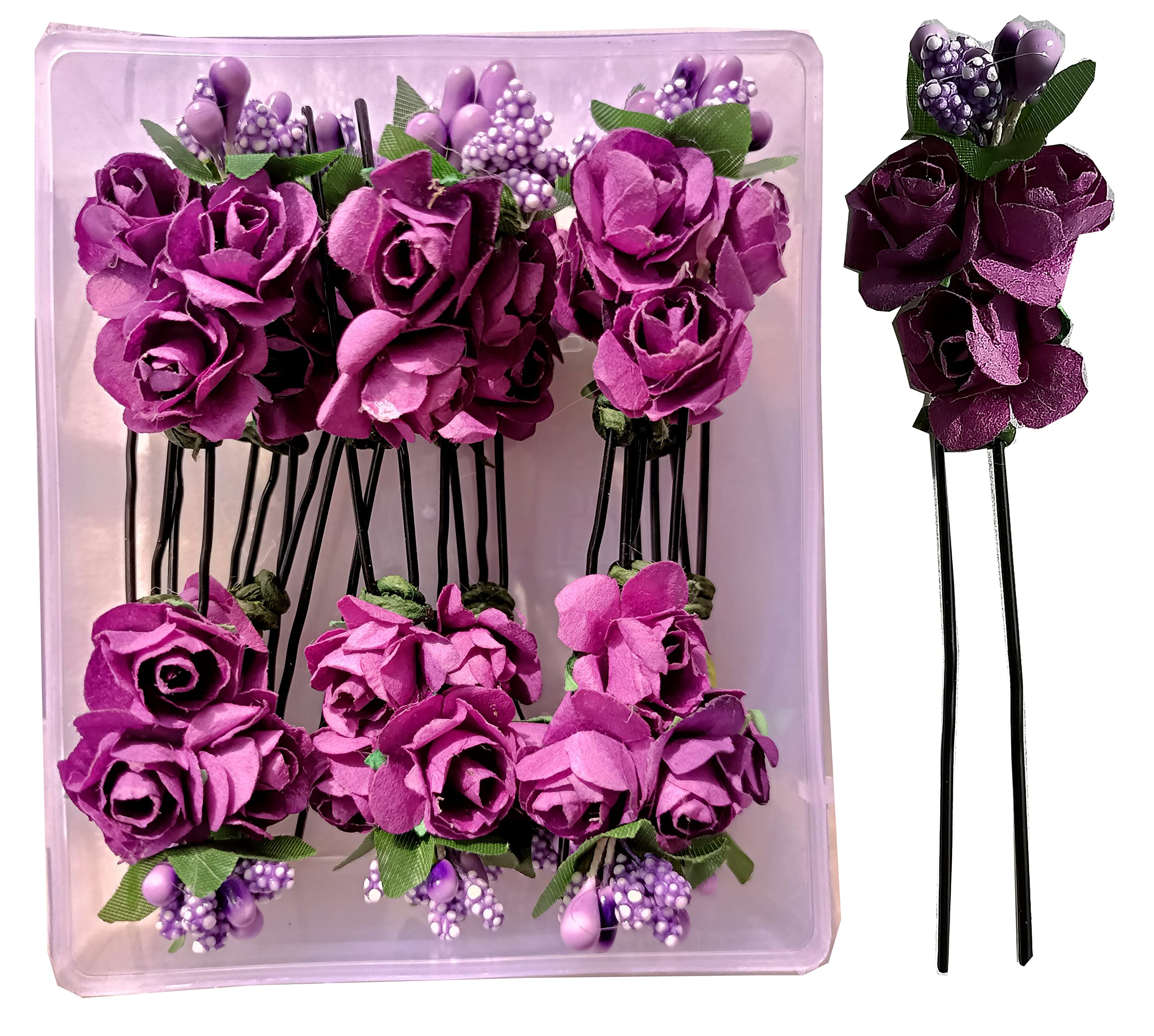 Peach & Pink Flower Juda Hair Pins for Women - 12 Pack Hair Accessories for Girls & Women, Purple Floral Hair Clips - Perfect for Weddings, Parties & Everyday Styling