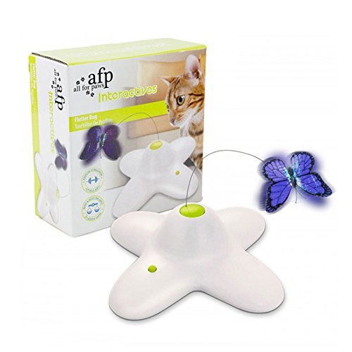 ALL FOR PAWS Interactive Cat Teaser Toy with Catnip - Flutter Bug Wand Toy for Kittens & Adult Cats - Fun Playtime & Exercise (Shiny Butterfly Design) - Perfect for Indoor Play, Bonding & Stimulation