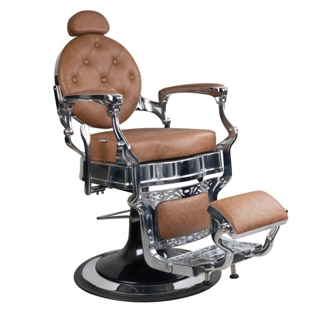 Greenlife Titan Antique Barber Chair - Heavy Duty Luxury Salon Chair with Black & Silver Button Backrest | Perfect for Professional Hair Salons, Barber Shops & Home Grooming Stations