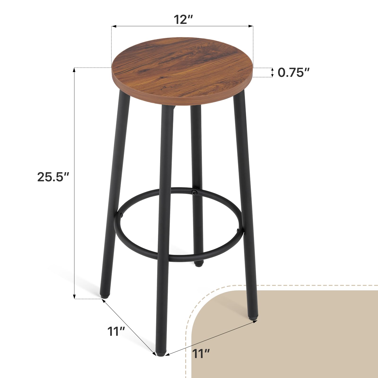 2-Pack Round Counter Height Bar Stools with Footrest - Adjustable Kitchen Island Stools for Dining Room, Home Bar & Breakfast Nook | Modern Barstool Chairs for Kitchen Counter, Pub & Restaurant Style Decor