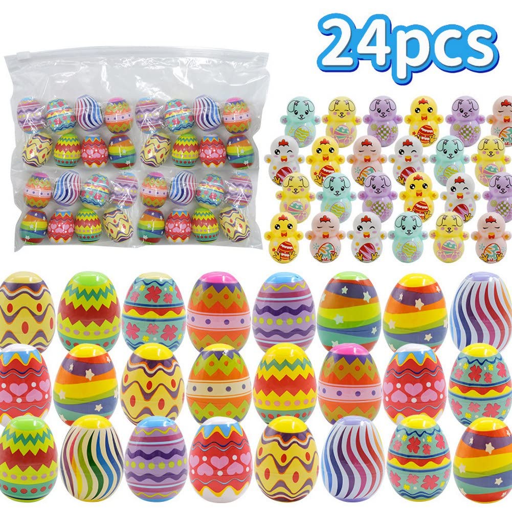 URMAGIC 48-Piece Easter Egg Surprise Toys Set - Blind Easter Egg Hunt Fillers with Plastic Eggs & Mini Tumbler Toys Inside (24 Easter Eggs + 24 Tumblers) - Perfect for Easter Basket Stuffers, Birthday Party Favors, and Kids' Treasure Hunt Games