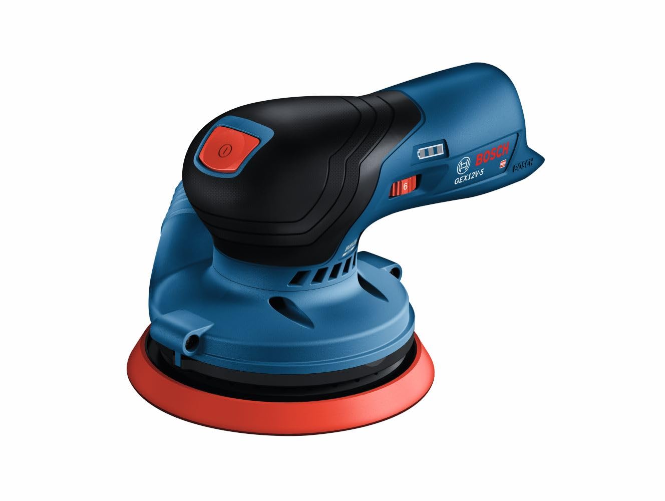 BOSCH GEX12V-5N 12V Max Brushless 5-Inch Random Orbit Sander - Ergonomic Palm Grip, Dust Collection System, Variable Speed Control, Soft-Start Technology (Bare Tool) - Perfect for Woodworking, Sanding Floors, Furniture Refinishing & DIY Projects