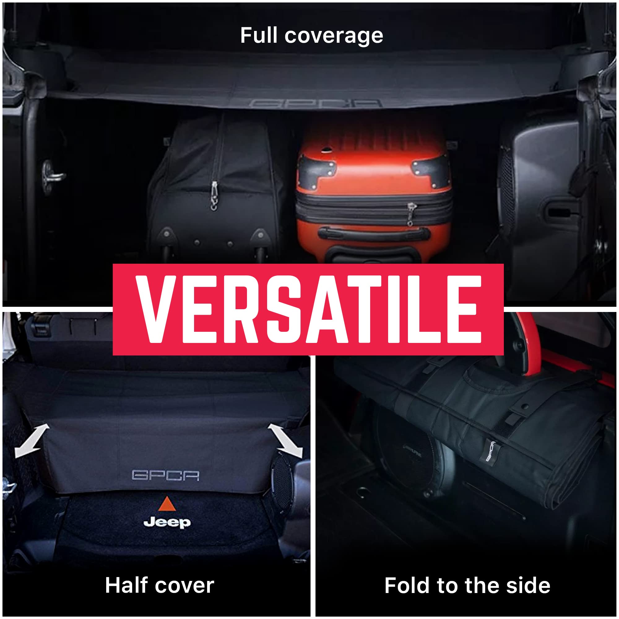 Heavy-Duty Reversible Cargo Cover for Jeep Wrangler JK 4DR 2007-2018 | Waterproof Trunk Liner Fits Sport, Sahara, Rubicon, Freedom & Unlimited Models | Durable Jeep Accessories & Perfect Gift for Off-Road Adventures & Camping Trips
