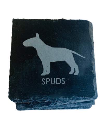Personalized Bull Terrier Dog Breed Slate Coasters - Laser Engraved Pet Lover Gift for Home Bar, Office Desk, or Party Decor