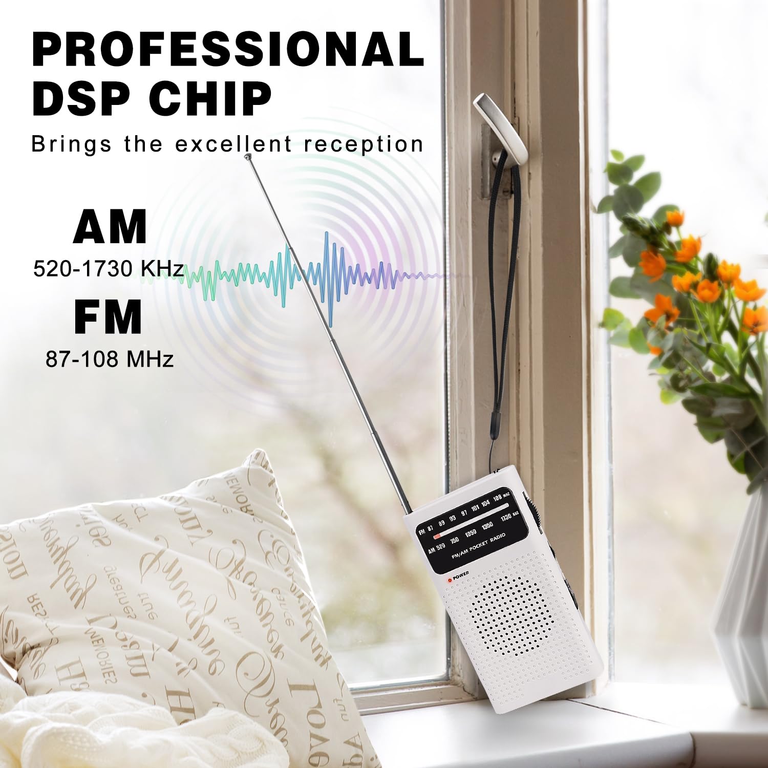 Tendak Portable AM/FM Pocket Radio with Excellent Reception & Sound Quality, Battery Operated Mini Transistor Radio (White) - Perfect for Outdoor Activities, Travel, Emergencies & Home Use