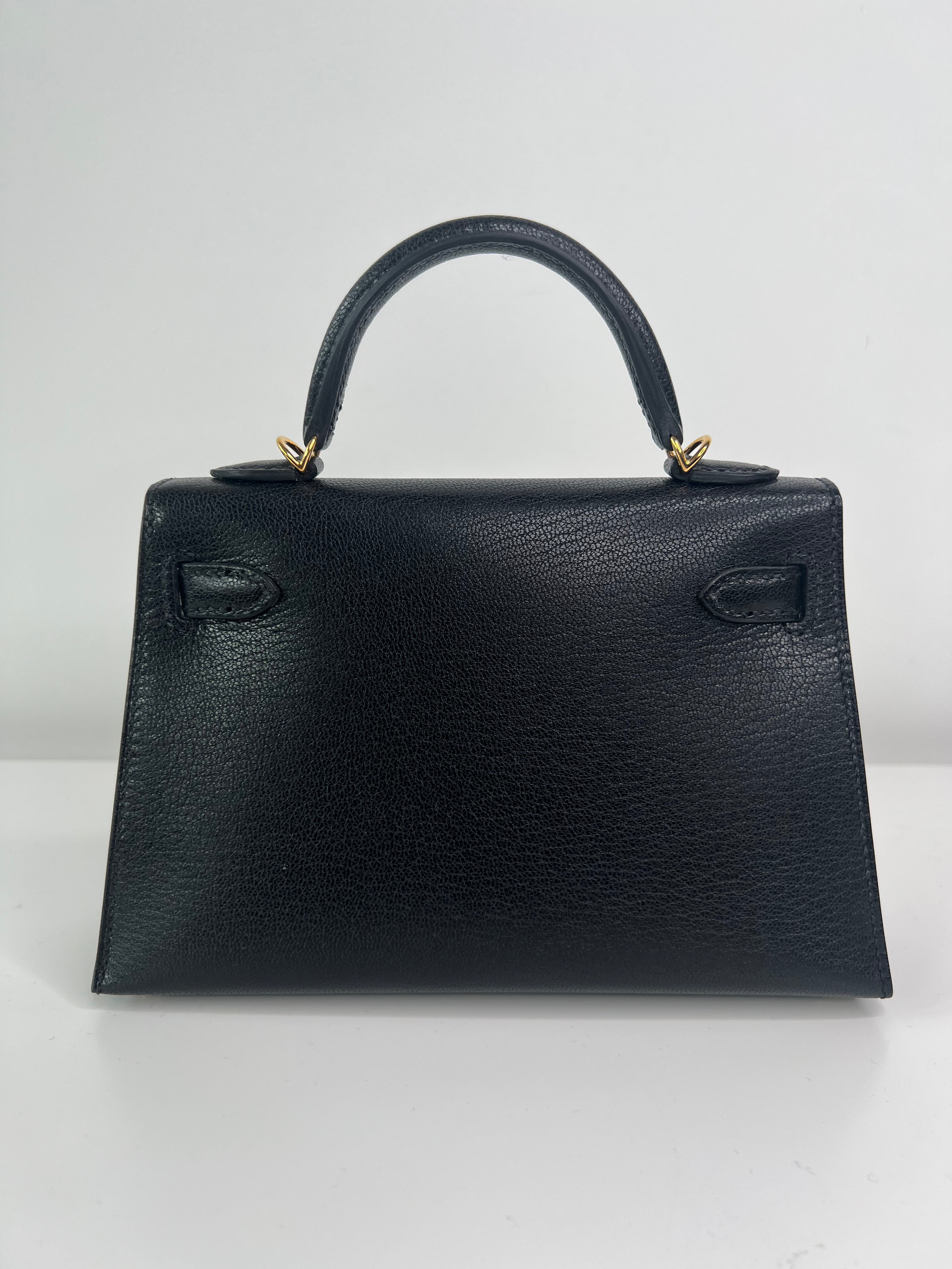 Authentic Hermes Kelly 20 Handbag - Black Chévre Leather with Gold Hardware | Luxury Crossbody Bag for Women | Perfect for Work, Travel & Special Occasions