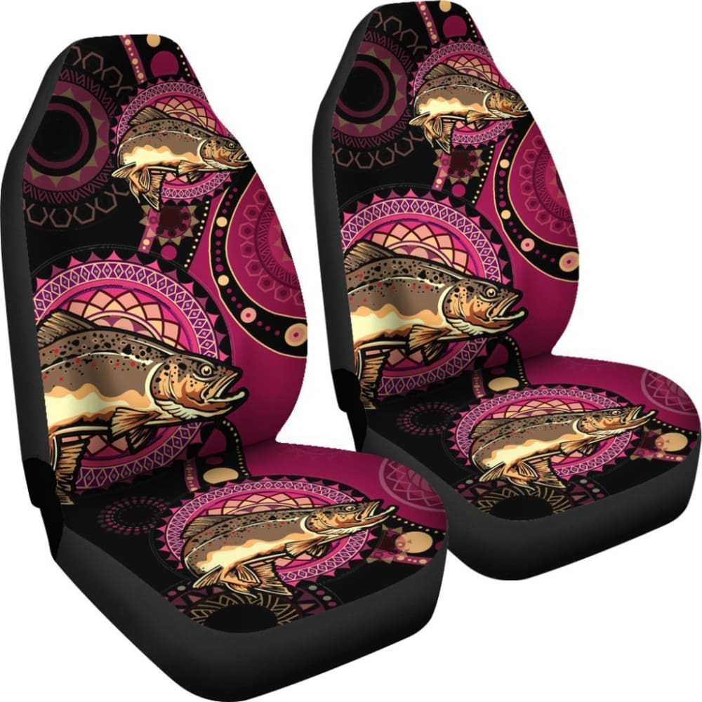 Brown Trout Fishing Car Seat Covers - Waterproof Ethnic Pattern Auto Accessories for Trucks & SUVs | Perfect for Outdoor Enthusiasts & Anglers