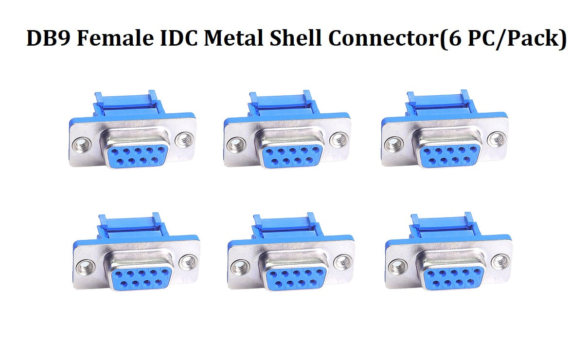 DB9 Female IDC Metal Shell Connector for Serial RS 232 | 9 Pin DE9 Connector | 6 Pack | Perfect for Computer Networking, Industrial Automation & DIY Electronics Projects