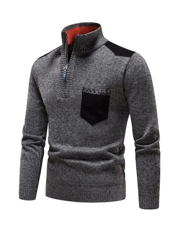 Men's Stand-Up Collar Patchwork Zipper Turtleneck Sweater - Winter Fashion for Casual & Business Wear