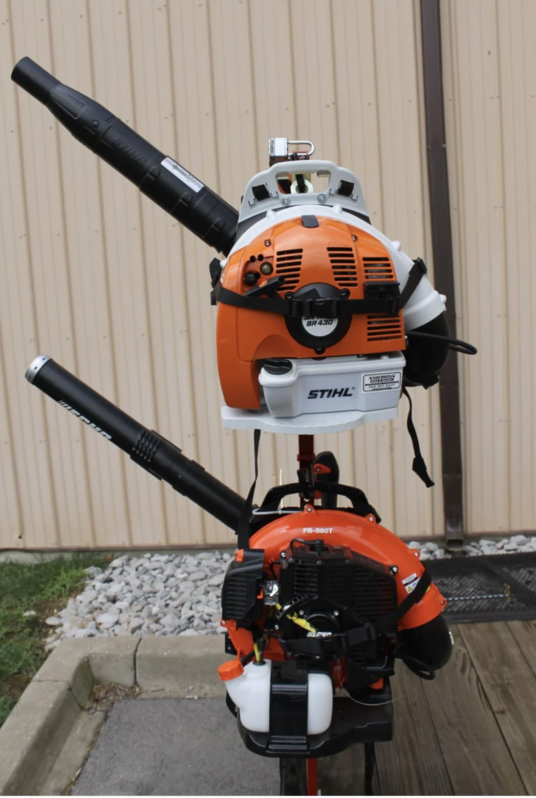 Jungle Jim's 2 Backpack Blower Holder Rack for Lawn & Landscape Trailers – Dual Locking, Adjustable Height, Powder-Coated Steel – Compatible with Stihl, Echo, Husqvarna & More – 2-Year Weld Warranty – Perfect for Professional Landscapers & Lawn Care Services