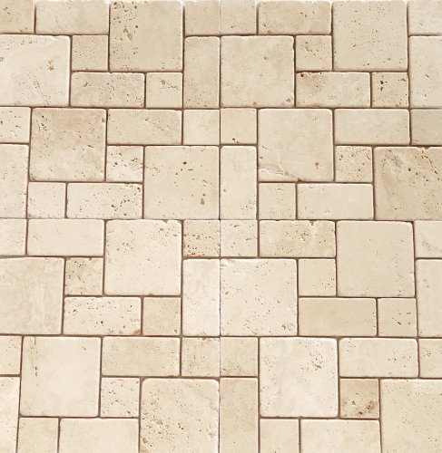Premium Ivory Travertine 3-Piece Mini Mosaic Tile Set - Tumbled Natural Stone - 15 Sheets (10 sq. ft) - Perfect for Bathroom Backsplash, Kitchen Wall, and Shower Flooring