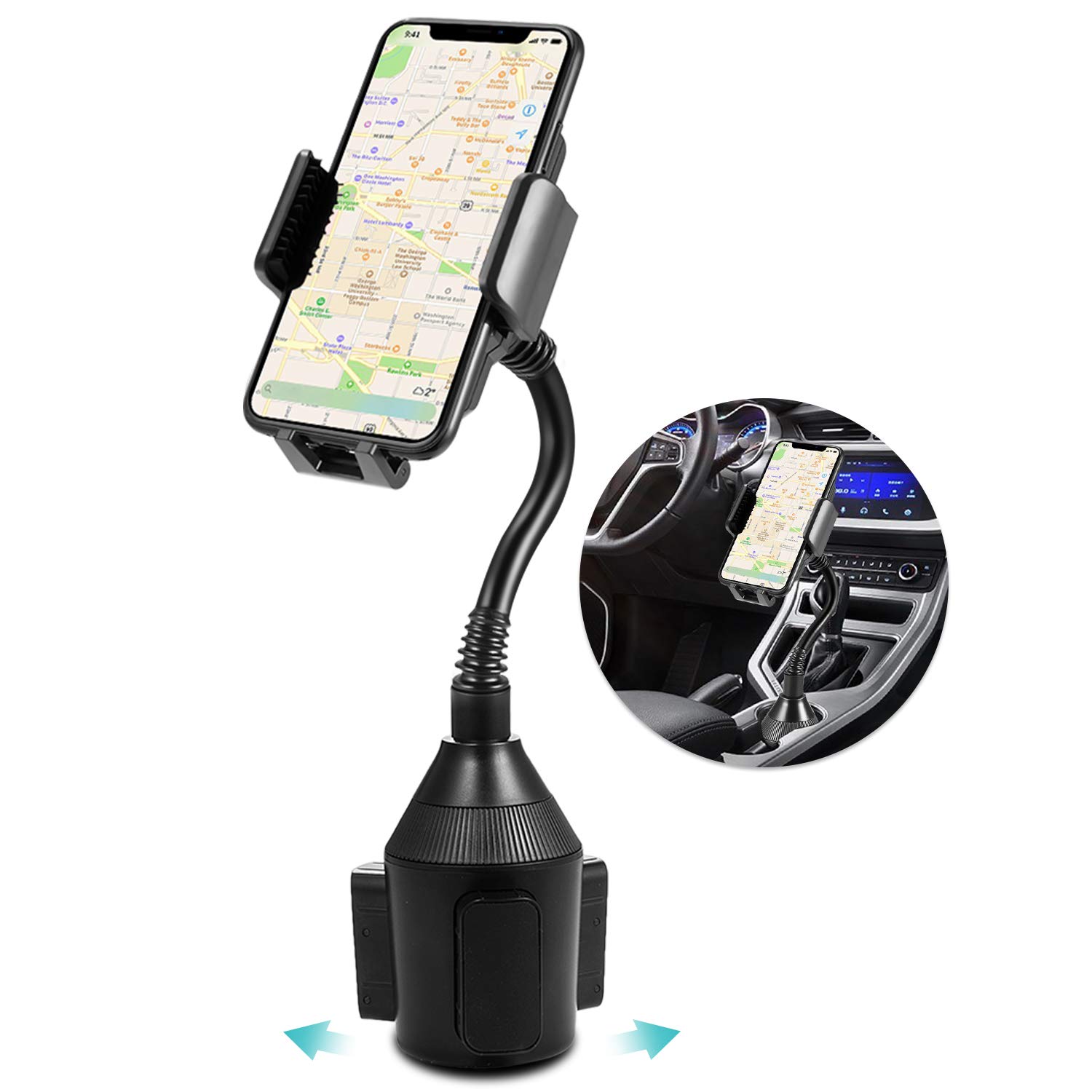 Premium Universal Car Cup Holder Phone Mount - Adjustable Long Arm Goose Neck Cradle for iPhone Xs/XR/Xs Max/X/8/7 Plus & Galaxy - Perfect for Hands-Free Driving & GPS Navigation