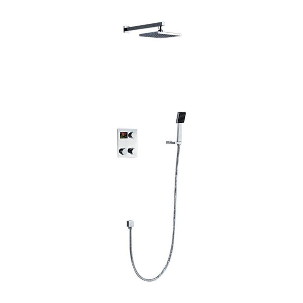 Juno Square Rain Shower Head Set with Handheld Shower & Digital Temperature Display | Wall Mount Shower System | Chrome Plated Brass Body - 5 Year Warranty (10 Inch) | Perfect for Modern Bathrooms & Spa-Like Shower Experience