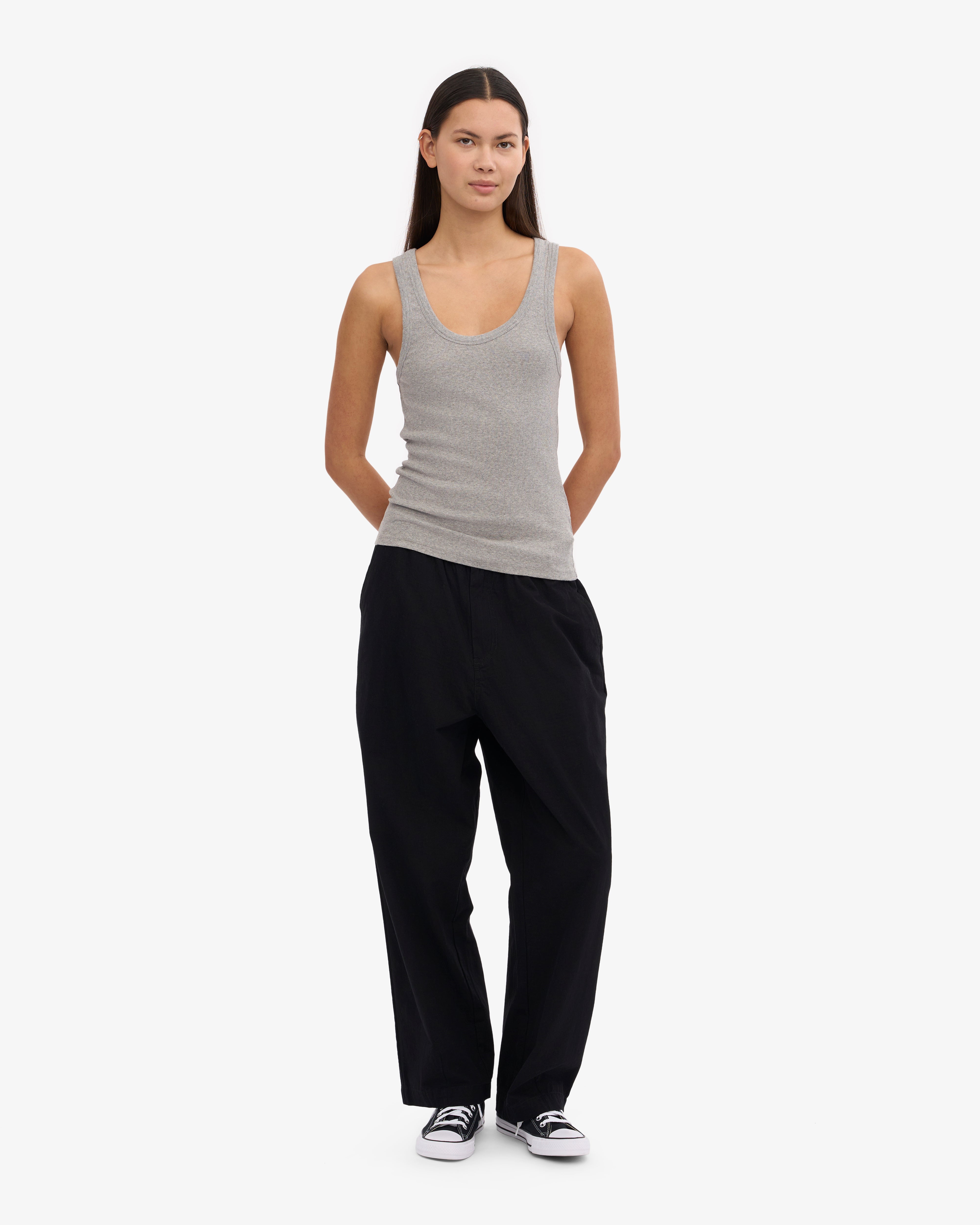 Organic Cotton Ribbed Tank Top for Women - Heather Grey - Perfect for Yoga, Gym & Casual Wear