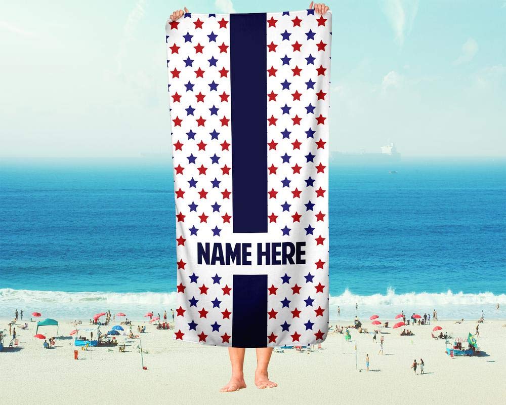 Extra Large Personalized American Flag Towel for Kids & Adults - Custom Oversized Travel, Beach, Pool & Bath Towel for Toddler, Baby, Boys & Girls - Perfect for Summer Vacations, Swimming & Outdoor Activities