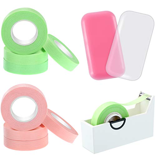 10 Rolls Breathable Eyelash Extension Tape with 2 Silicone Pads & Tape Cutter - Professional Lash Tape for Salon & DIY Use (Pink, Green) | Perfect for Eyelash Extensions, Lash Lifts & Beauty Treatments