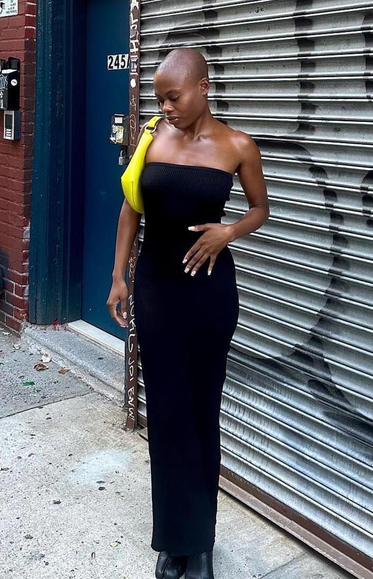 Ava Black Strapless Knit Maxi Dress for Women - Elegant Long Evening Gown for Weddings, Parties & Special Occasions