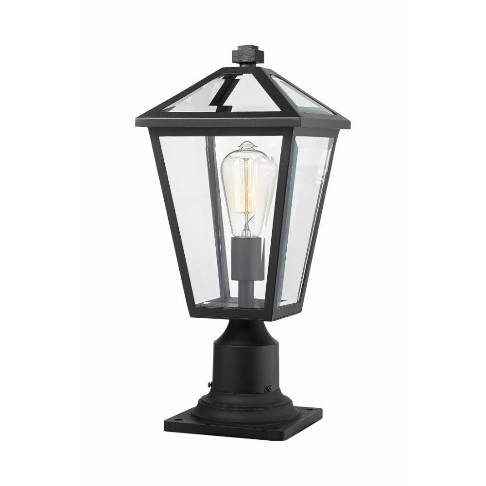 Z-Lite 579PHMR-533PM-BK 1-Light Outdoor Pier Mounted Fixture - Black with Clear Beveled Glass - Waterproof Exterior Wall Sconce for Porch, Garden, and Pathway Lighting