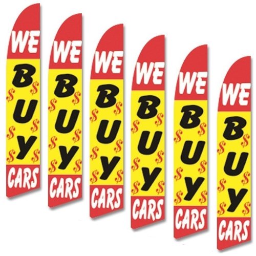 6 Pack Full Sleeve Swooper Flags - Red, Yellow, Black, White Car Dealership Banners - Perfect for Auto Sales Events, Grand Openings & Business Promotions