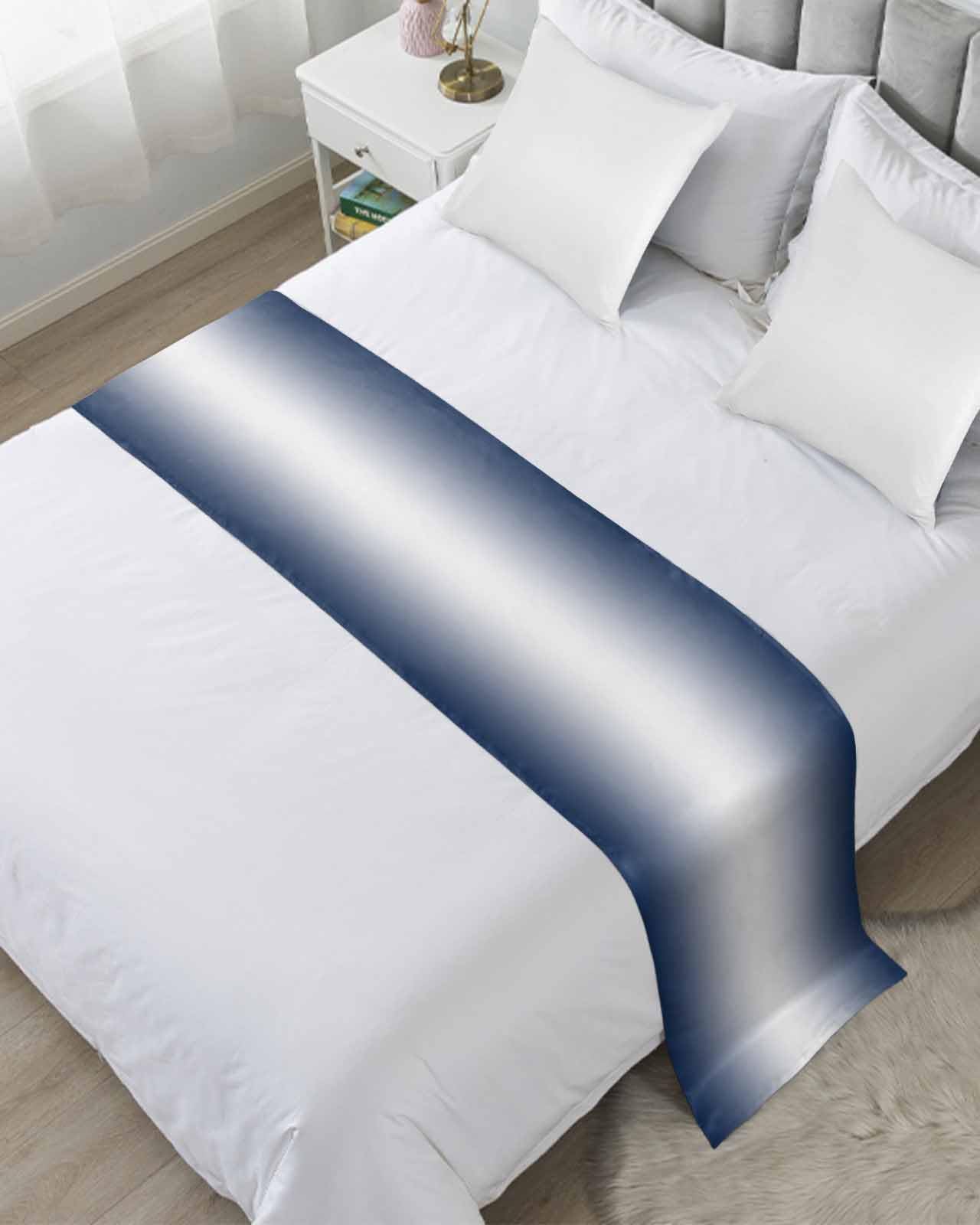 Navy Blue Ombre Bed Runner for Queen Size Bed - Modern Abstract Decorative Throw for Foot of Bed & Sofa - Gradient Blue Bedding Scarf Protector Slipcover - Perfect for Bedroom Decor & Guest Room Styling