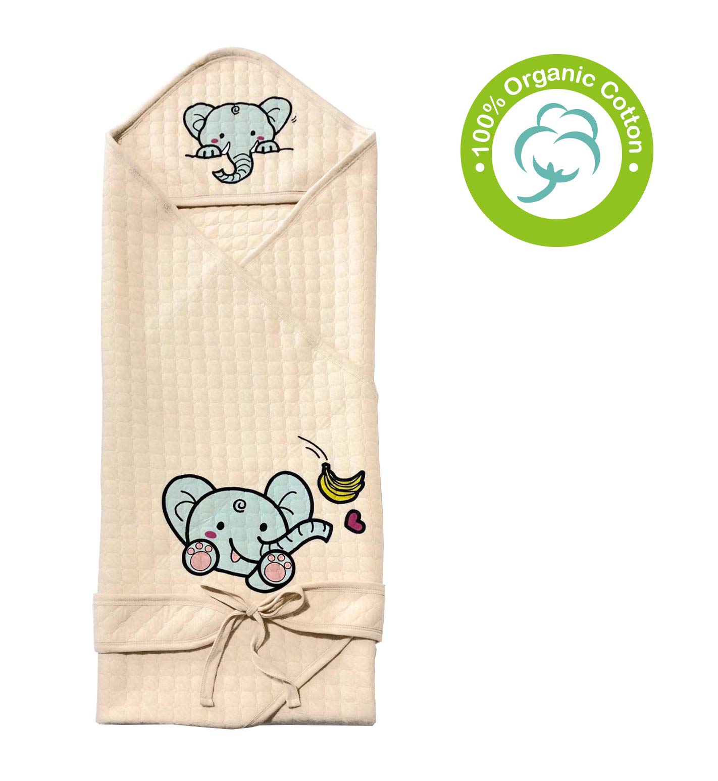 Organic Cotton Baby Wearable Blanket with Elephant Print - Soft Hooded Sleep Sack for Newborns & Infants | Cozy Nursery Essential for Naptime & Bedtime