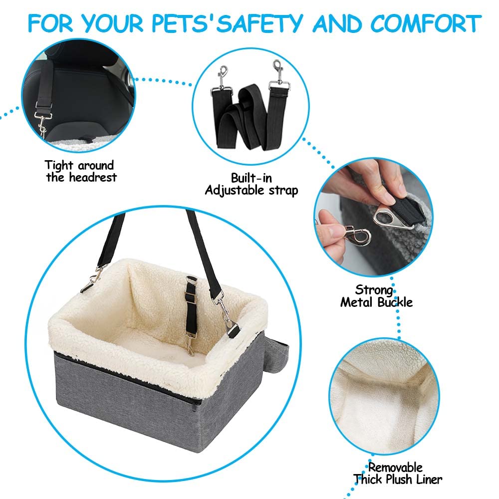 Premium Small Dog Car Booster Seat with Sturdy Metal Frame - Safe & Comfortable Pet Travel Solution for Puppies, Cats & Small Pets - Perfect for Road Trips, Vet Visits & Daily Commutes