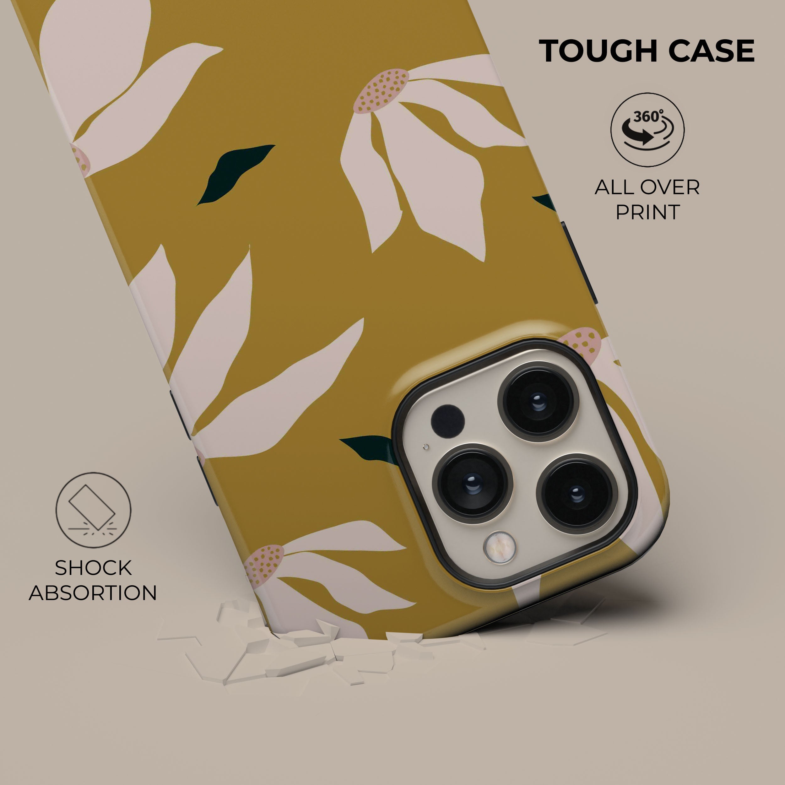 Burnt Yellow Floral Design Phone Case - Shockproof & Slim Protective Cover for iPhone 15/14/13/12/11 Pro Max XR XS - Perfect for Everyday Use, Travel & Outdoor Activities