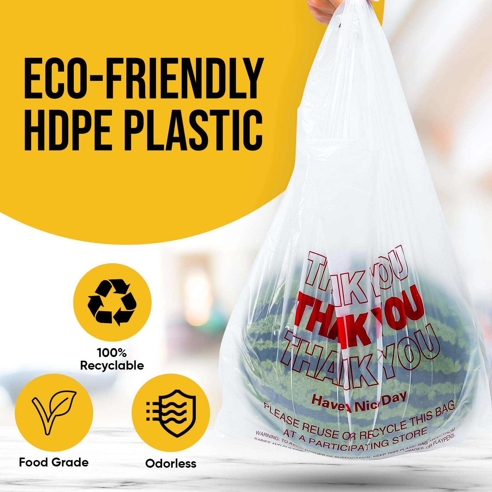 300 Count White Recyclable T-Shirt Plastic Bags with Handles - 11