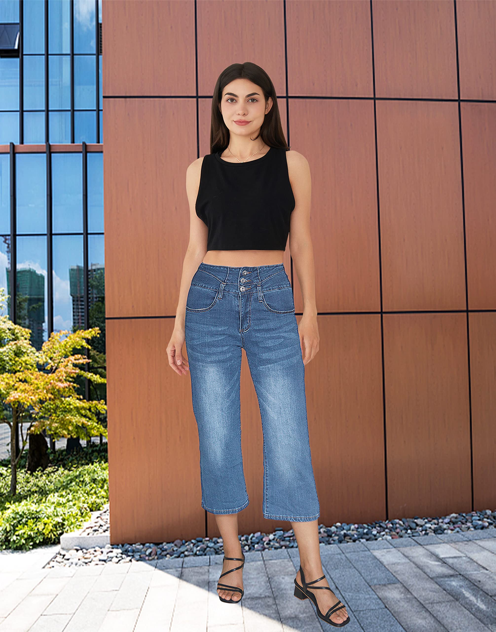 Women's High Rise Wide Leg Jeans - Straight Leg Denim Pants with Plain Pattern for Casual & Comfortable Wear | Perfect for Everyday Outfits, Office Style & Weekend Looks