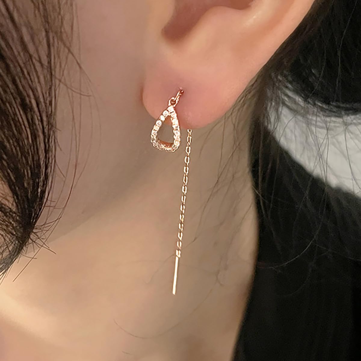 SLUYNZ Sterling Silver Teardrop Threader Earrings for Women - Dainty Drop Chain Dangle Earrings for Teens & Adults - Perfect for Parties, Weddings & Everyday Wear