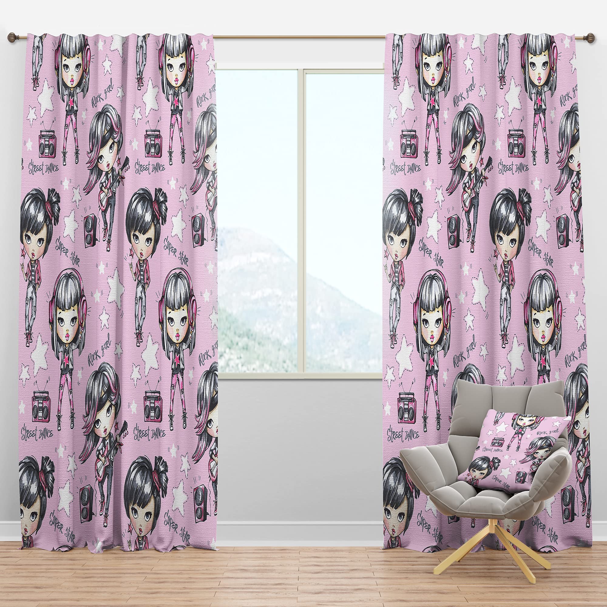 Rock Girl Super Star Street Dance Blackout Curtains - Thermal Insulated Single Panel (52x120 inches) for Bedroom & Living Room - Soundproof & Energy Saving Window Drapes - Perfect for Dance Studios, Teen Rooms & Urban Decor