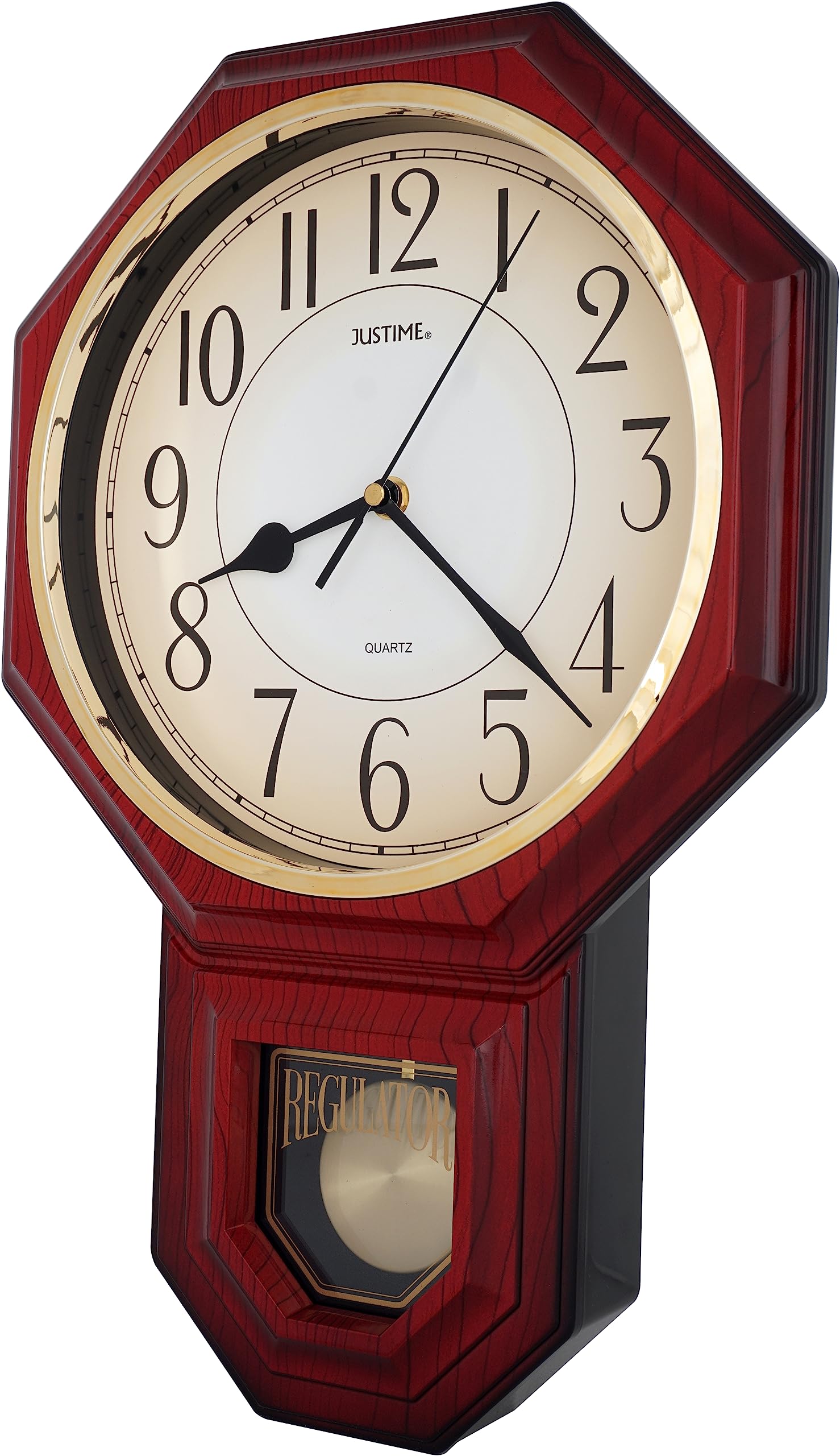 JUSTIME Traditional Arabic Pendulum Wall Clock with Westminster Chime - Hourly Chimes, Battery Operated (Includes 4AA Batteries) - Red Mahogany Finish - Perfect for Home, Office & School Decor - Made in Taiwan (Model PP0258-ARM)