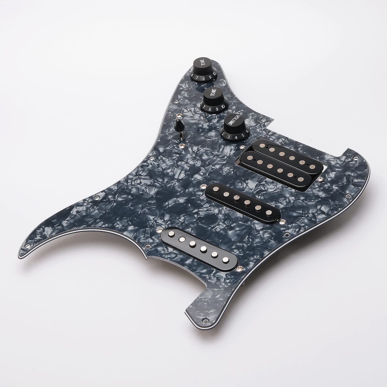 11 Hole Loaded Guitar Pickguard SSH with Black Humbucker Pickup - Prewired Scratch Plate Set for Fender Stratocaster (3-Ply Black Pearl) - Includes Guitar Strings & Installation Tools - Perfect for Electric Guitar Upgrades & DIY Repairs