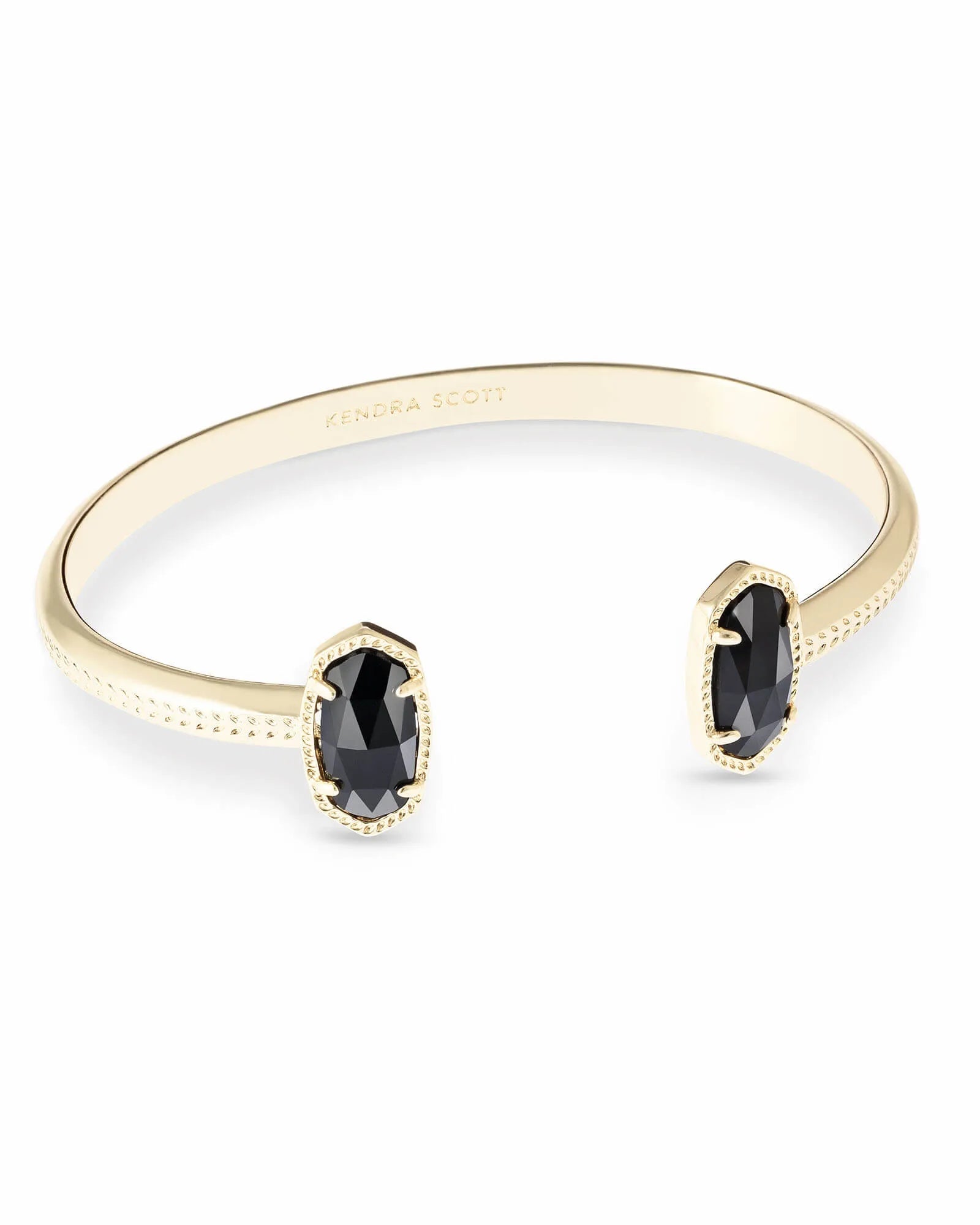 Elton Gold Cuff Bracelet - Black Opaque Glass Bangle for Women | Elegant Statement Jewelry for Parties, Weddings & Special Occasions