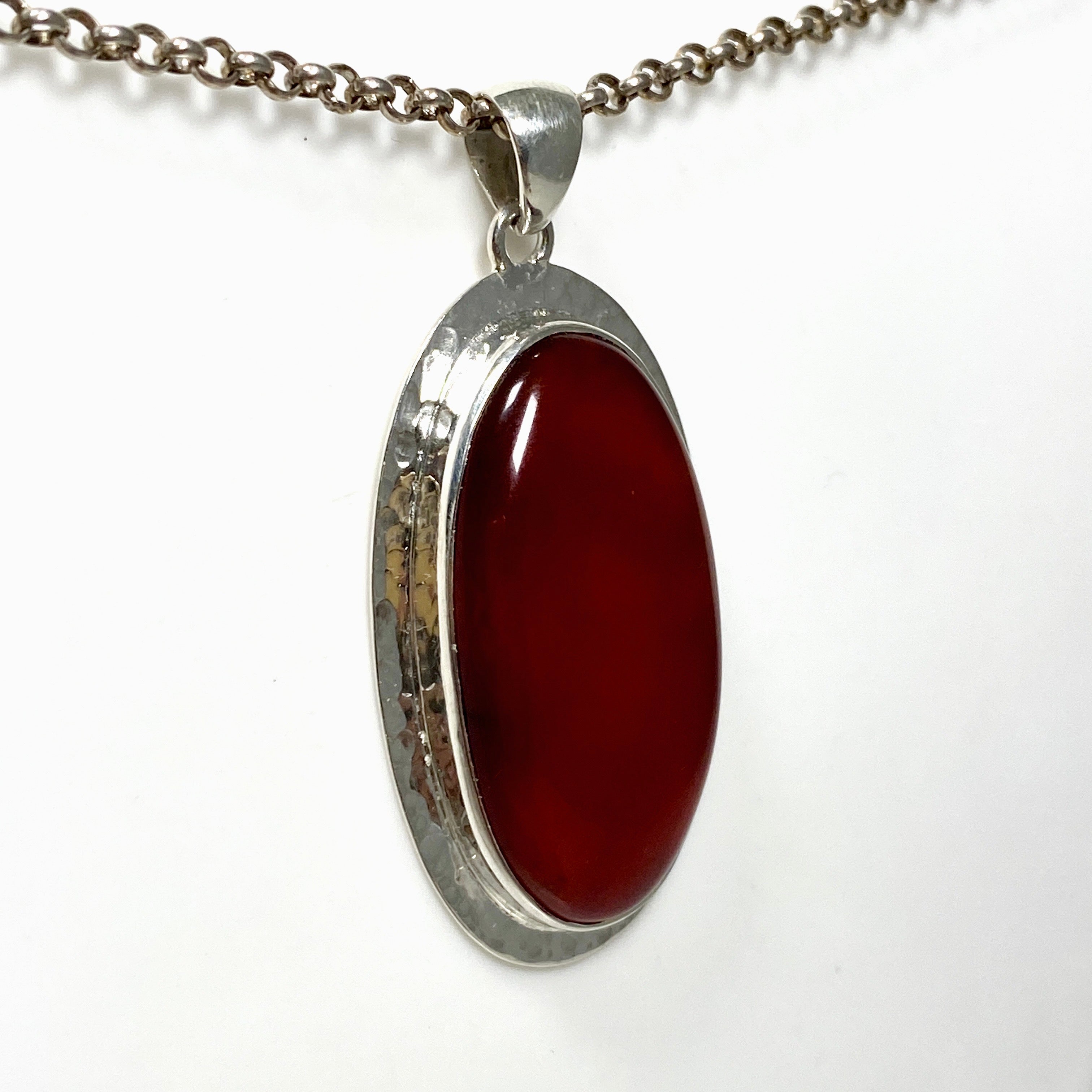 Natural Carnelian Oval Pendant with Decorative Hammered Setting - KPGJ4580 | Handmade Gemstone Jewelry for Women, Gift for Her, Boho Chic Necklace for Everyday Wear & Special Occasions