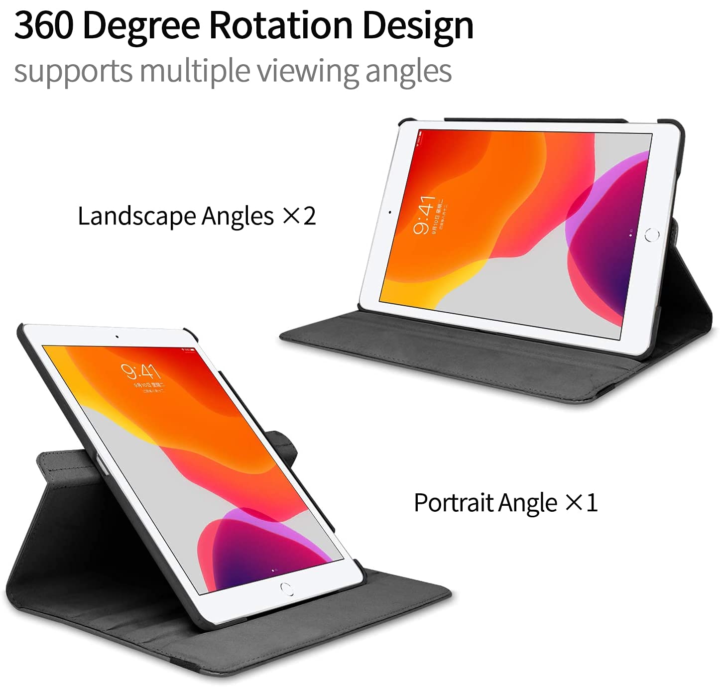 360° Rotating Protective Case for iPad 9.7 Inch (6th/5th Gen) & iPad Air 2 - Auto Sleep/Wake Stand Cover with Shock Absorption - Perfect for Work, Travel & Home Use (Black Hummingbird Design)