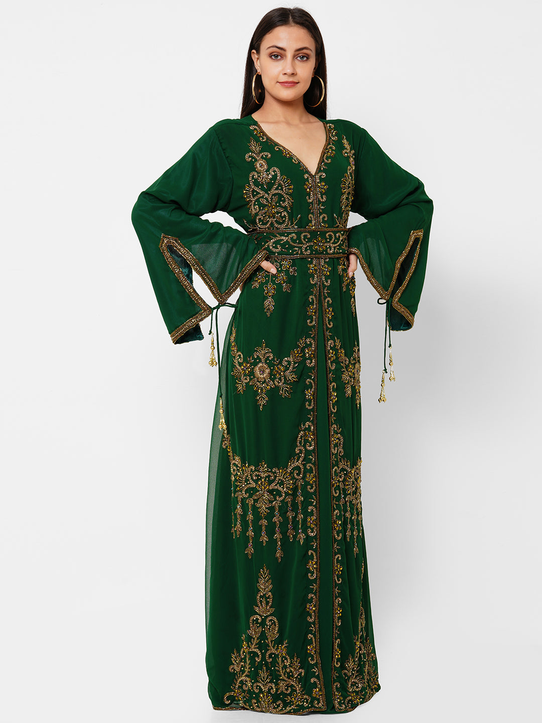 Exquisite Embroidered Arabian Kaftan - Designer Jalabiya Dress for Women | Elegant Islamic Modest Wear for Weddings, Parties & Special Occasions