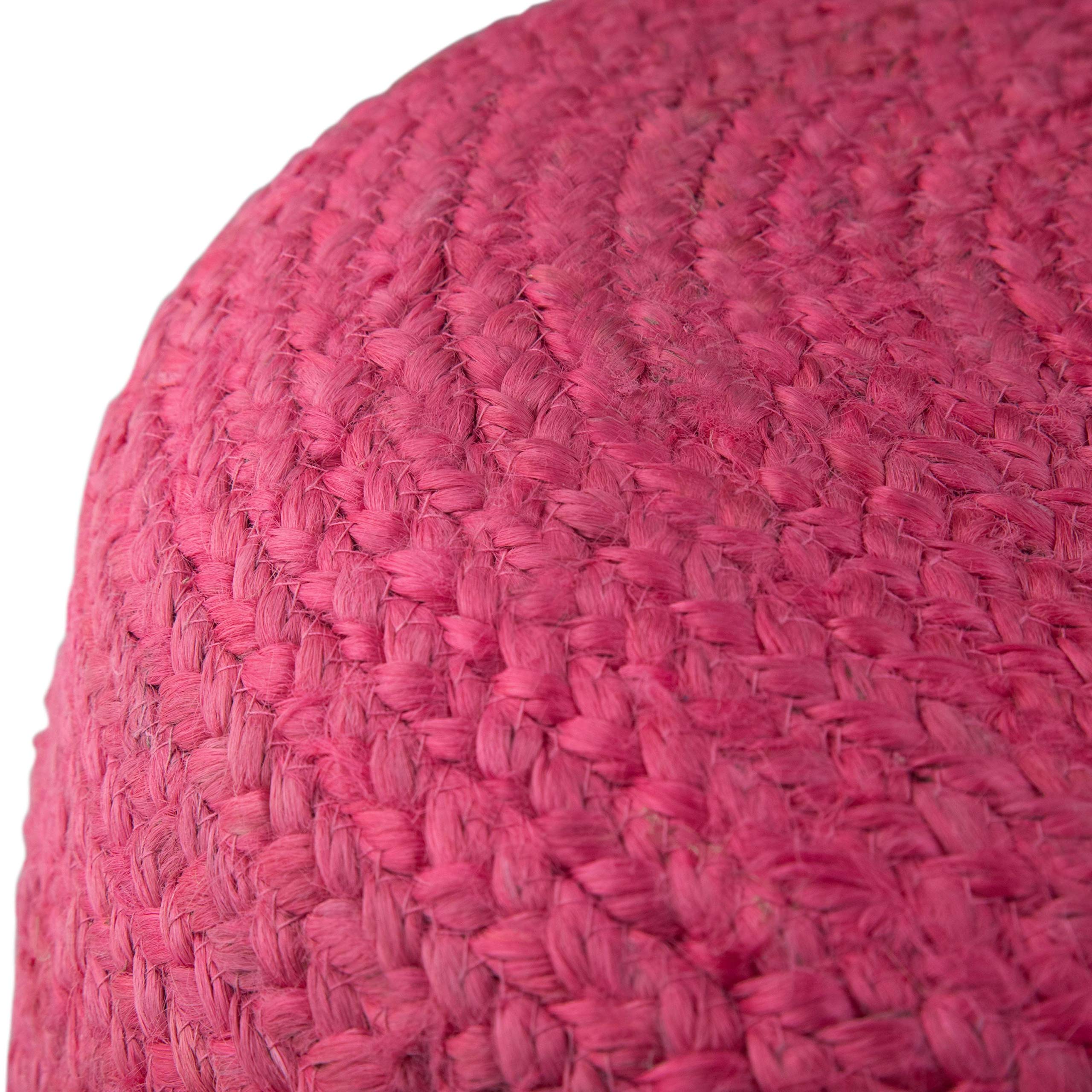 SIMPLIHOME Lydia Round Pouf - Pink Upholstered Footstool with Natural Braided Jute Accent | Boho Chic Ottoman for Living Room, Bedroom & Nursery | Perfect for Relaxing, Extra Seating & Home Decor
